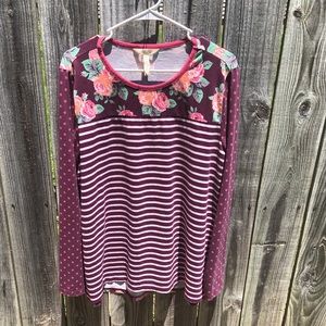 Matilda Jane Rose Floral Purple Striped Polka Dot Long Sleeve Shirt